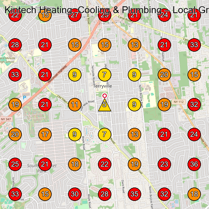 Kintech Heating, Cooling & Plumbing GeoGrid visibility map for Hvac Contractor in Port Jefferson Station